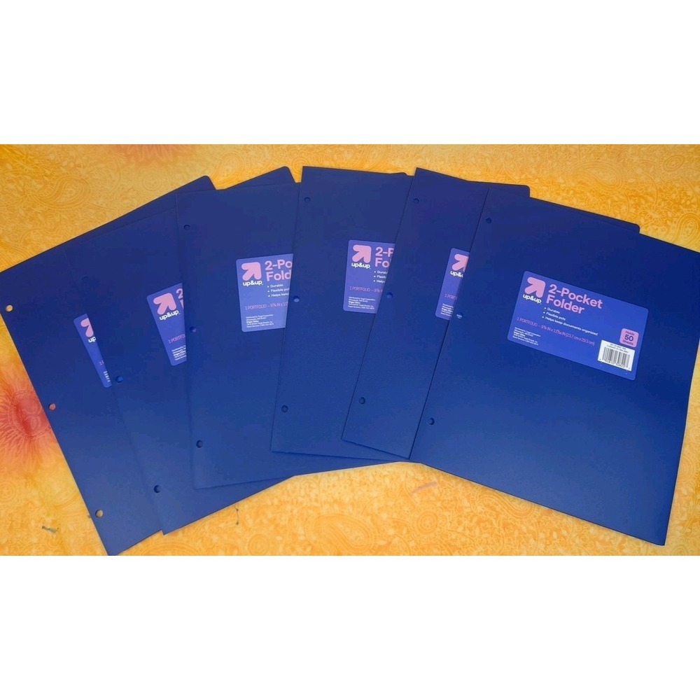 Set Of 6 Up & Up Target Folders Blue Plastic 2 Pocket Folders 3 Hole‎ Punched